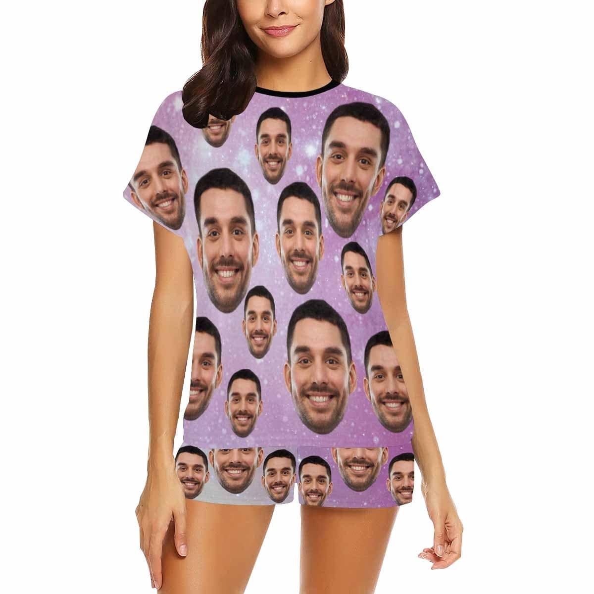 FacePajamas Pajama Custom Face Pajamas for Women Purple Sky Sleepwear Personalized Women's Short Pajama Set