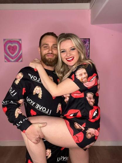 FacePajamas Pajama Custom Face Pajamas for Women Red Lips Sleepwear Personalized Funny Women's Short Pajama Set