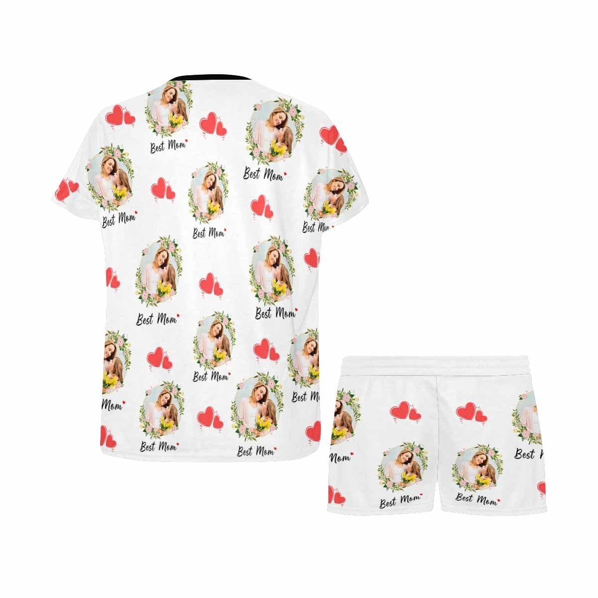FacePajamas 387520921847 Custom Face Pajamas Garland And Red Heart Loungewear Personalized Women's Short Pajama Set for Mother's Day & Birthday Gift