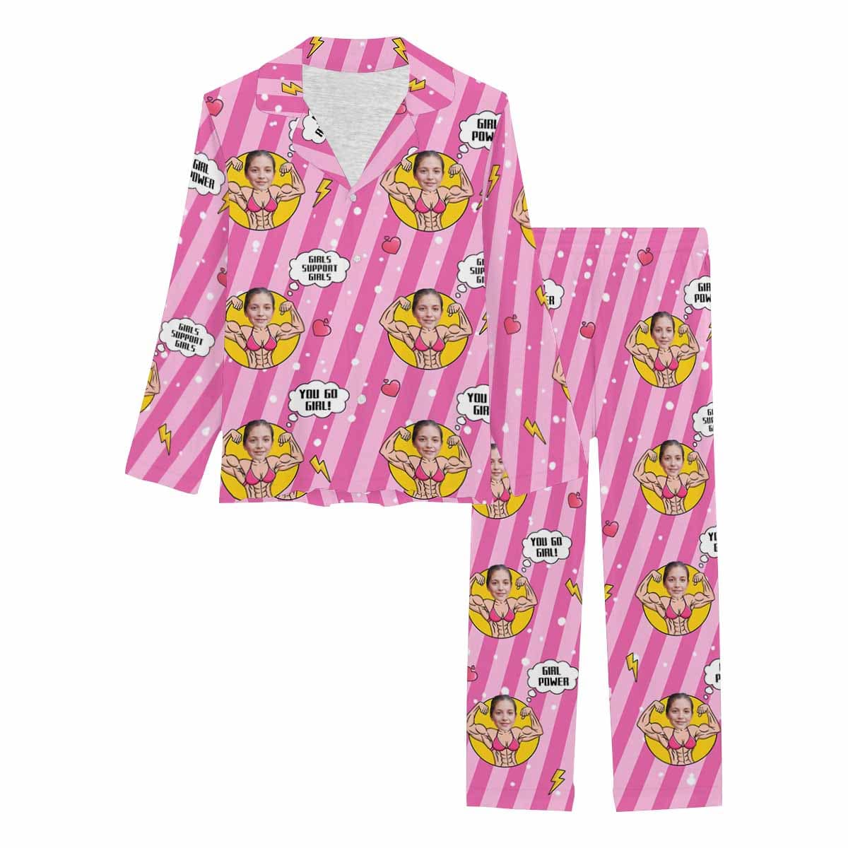 FacePajamas Custom Face Pajamas Girl Power Girls Support Girls Sleepwear Personalized Women's Long Pajama Set