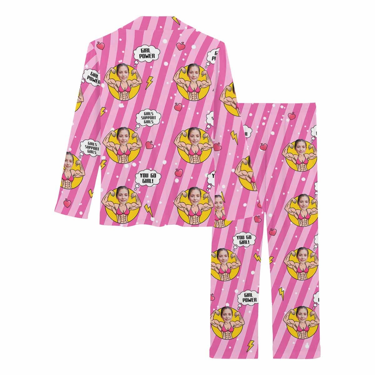 FacePajamas Custom Face Pajamas Girl Power Girls Support Girls Sleepwear Personalized Women's Long Pajama Set