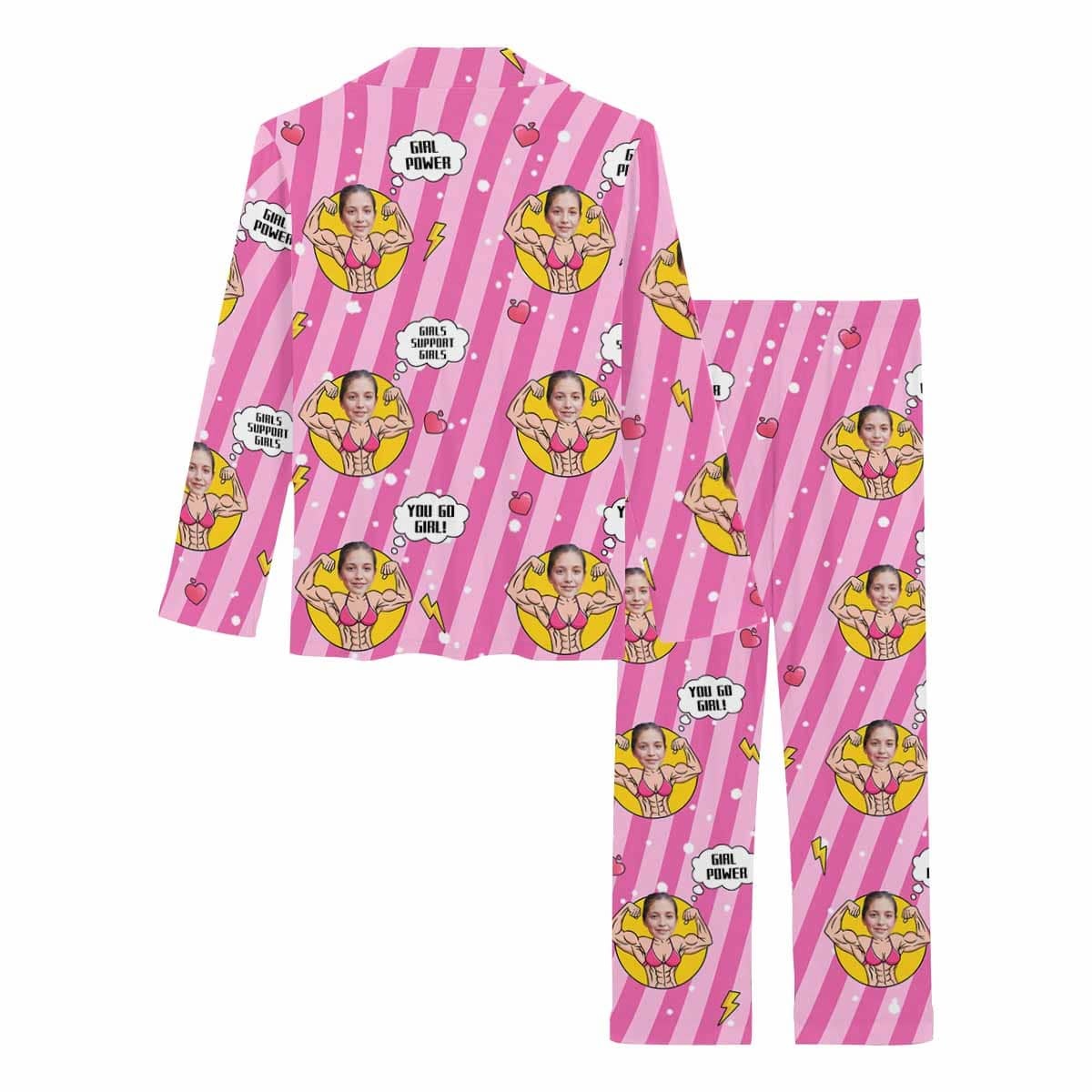 FacePajamas Custom Face Pajamas Girl Power Girls Support Girls Sleepwear Personalized Women's Long Pajama Set