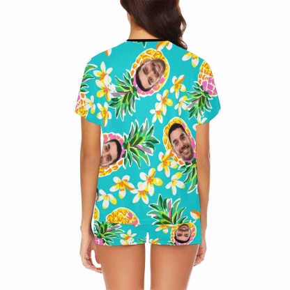 FacePajamas Pajama Custom Face Pajamas Green Pineapple Summer Loungewear Personalized Women's Short Pajama Set