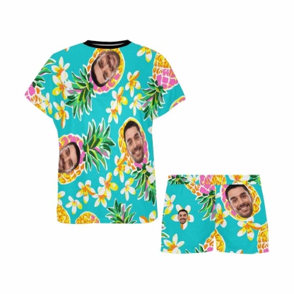 FacePajamas Pajama Custom Face Pajamas Green Pineapple Summer Loungewear Personalized Women's Short Pajama Set