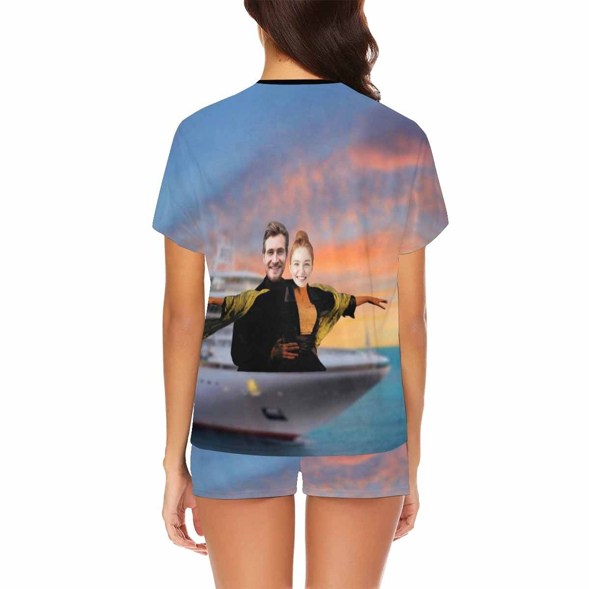 FacePajamas Custom Face Pajamas Hug My Lover Personalized Pictures Women's All Over Print Short Crew Neck Pajama Set