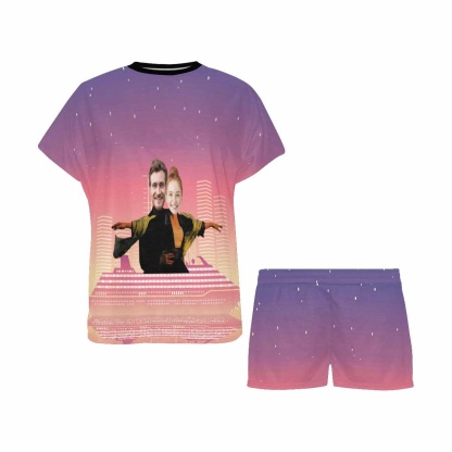 FacePajamas Custom Face Pajamas Hug My Lover Personalized Pictures Women's All Over Print Short Crew Neck Pajama Set