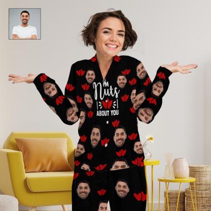 FacePajamas Pajama Custom Face Pajamas I'm Nuts About You Sleepwear Personalized Women's Long Pajama Set