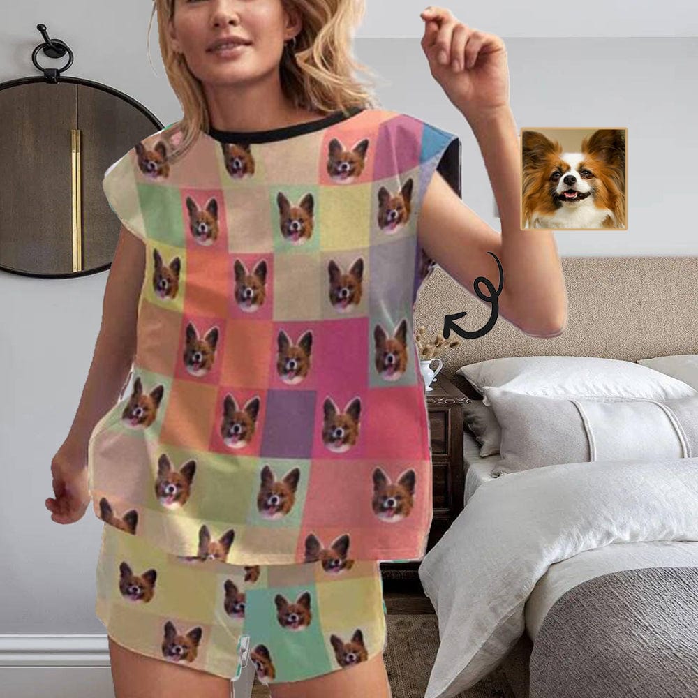 FacePajamas Pajama Custom Face Pajamas Lattice Sleepwear For Her Personalized Women's Short Pajama Set