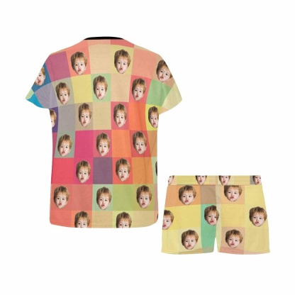 FacePajamas Pajama Custom Face Pajamas Lattice Sleepwear For Her Personalized Women's Short Pajama Set