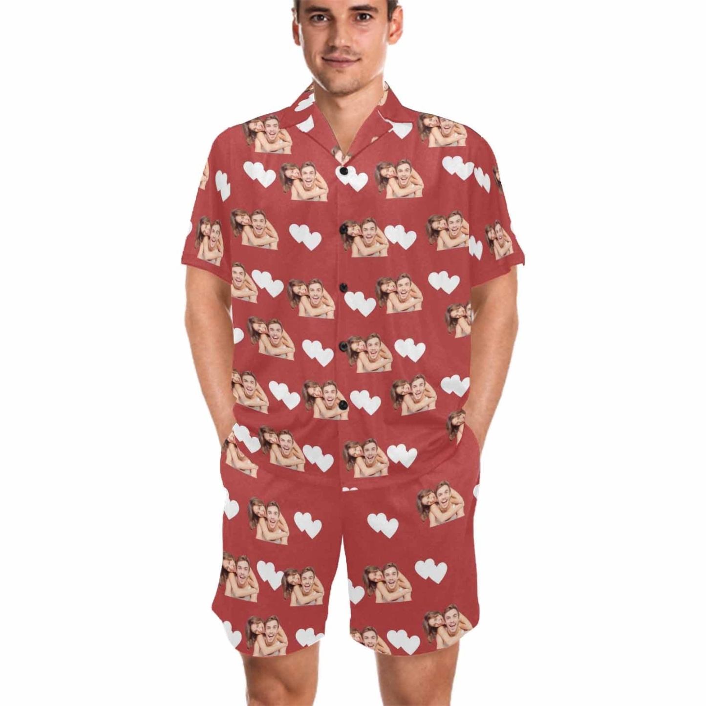 FacePajamas Custom Face Pajamas Love Summer Loungewear Personalized Couple Matching V-Neck Short Pajama Set