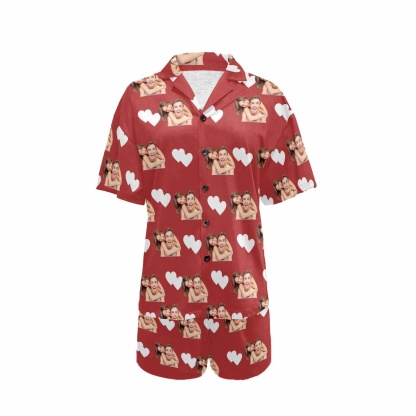 FacePajamas Custom Face Pajamas Love Summer Loungewear Personalized Couple Matching V-Neck Short Pajama Set