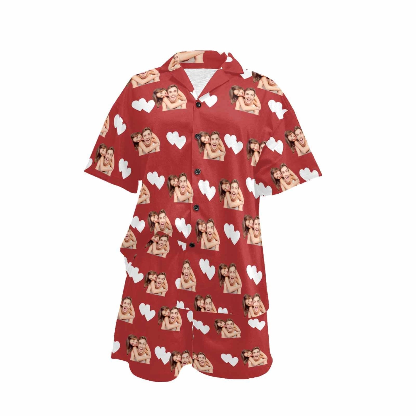 FacePajamas Custom Face Pajamas Love Summer Loungewear Personalized Couple Matching V-Neck Short Pajama Set