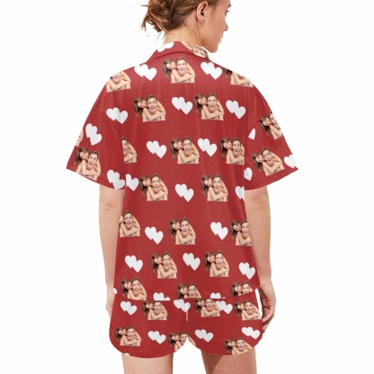 FacePajamas Custom Face Pajamas Love Summer Loungewear Personalized Couple Matching V-Neck Short Pajama Set