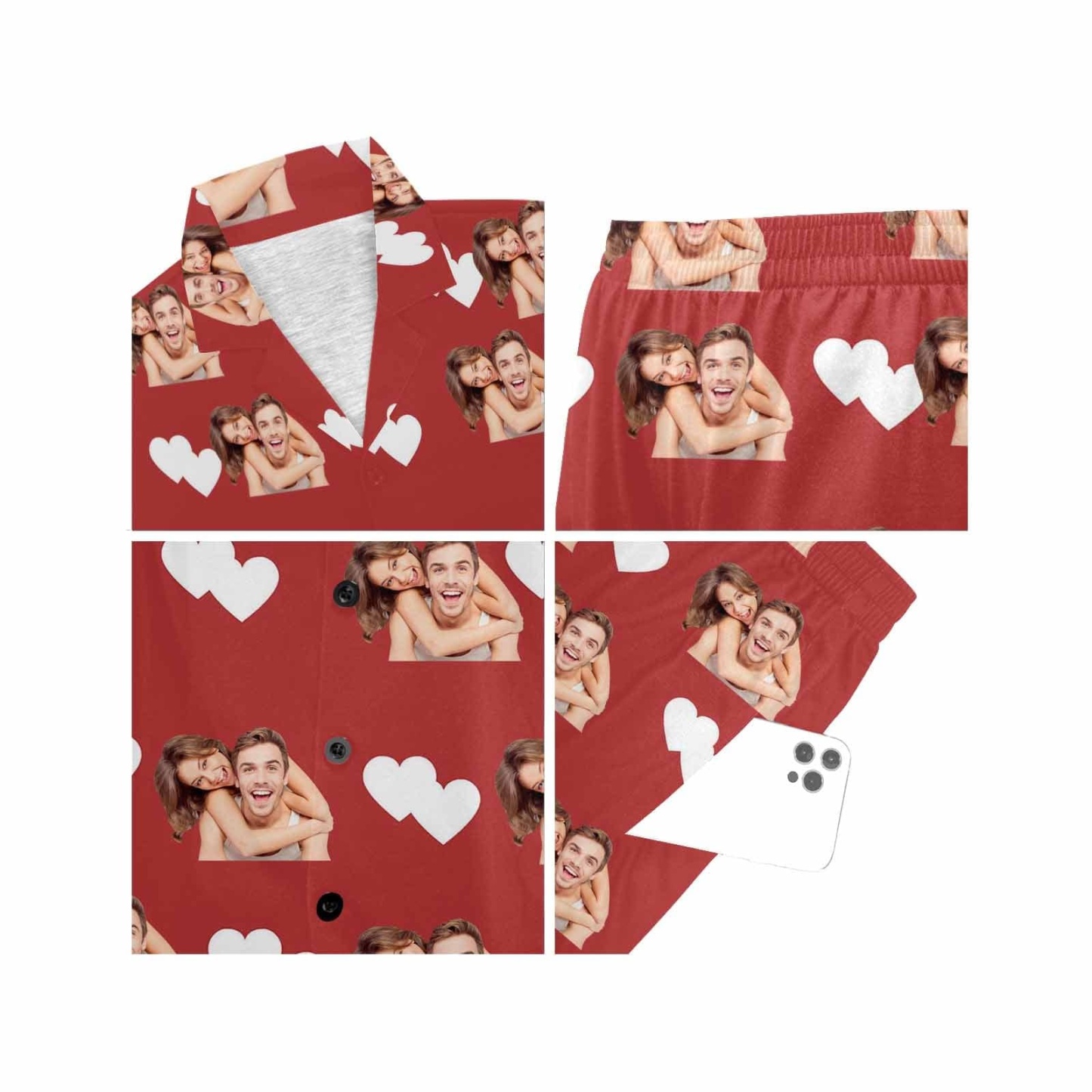 FacePajamas Custom Face Pajamas Love Summer Loungewear Personalized Couple Matching V-Neck Short Pajama Set