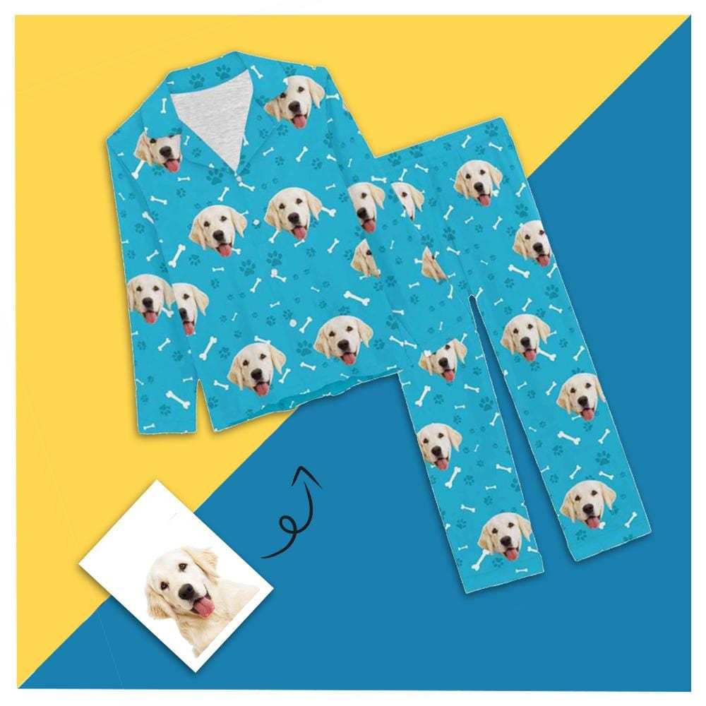 FacePajamas Pajama Custom Face Pajamas My Pet Dog Paw and Bone Sleepwear Personalized Women's Long Pajama Set