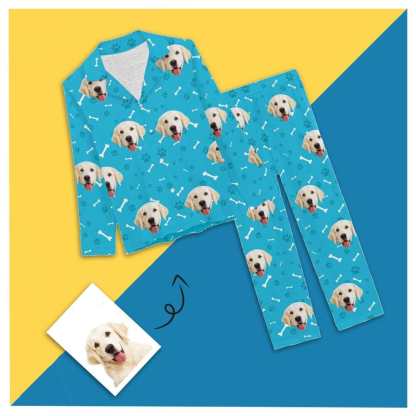 FacePajamas Pajama Custom Face Pajamas My Pet Dog Paw and Bone Sleepwear Personalized Women's Long Pajama Set