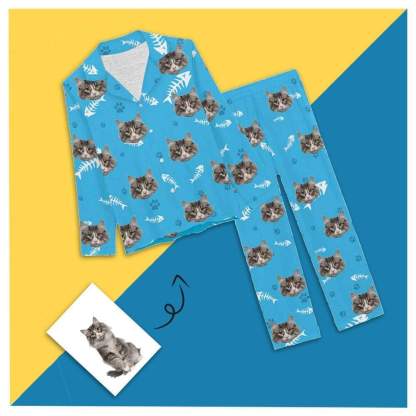 FacePajamas Pajama Custom Face Pajamas My Pet Dog Paw and Bone Sleepwear Personalized Women's Long Pajama Set