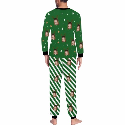 FacePajamas Pajamas Custom Face Pajamas Personalized Christmas Trees and Antlers Men's Crew Neck Long Sleeve Pajama Set