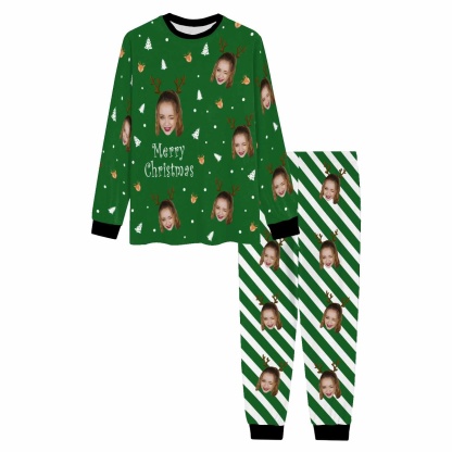 FacePajamas Pajamas Custom Face Pajamas Personalized Christmas Trees and Antlers Men's Crew Neck Long Sleeve Pajama Set