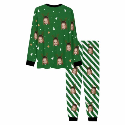 FacePajamas Pajamas Custom Face Pajamas Personalized Christmas Trees and Antlers Men's Crew Neck Long Sleeve Pajama Set