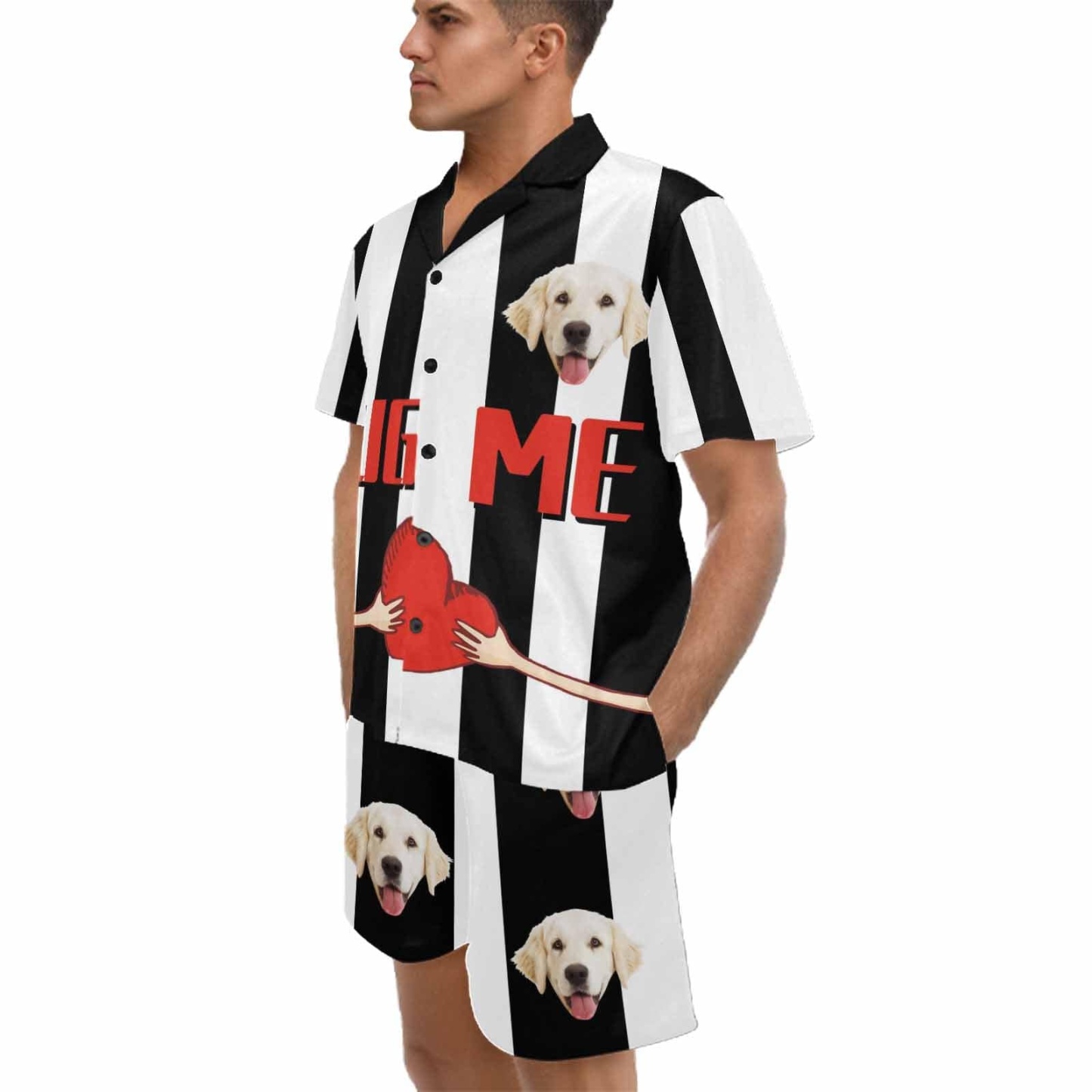 FacePajamas Custom Face Pajamas Personalized Hug Me Men's V-Neck Short Sleeve Pajama Set Valentines Day Gift