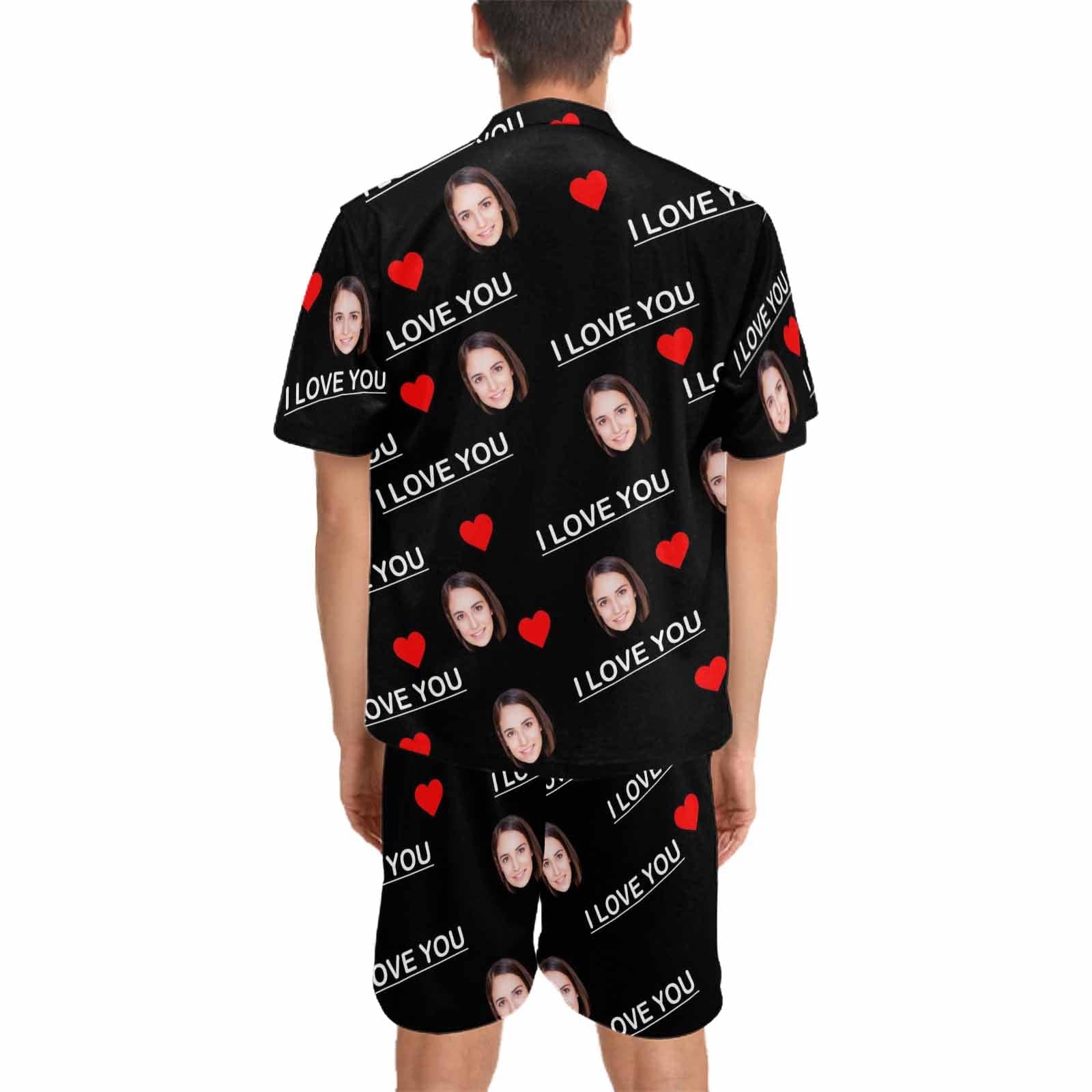 FacePajamas Pajama Custom Face Pajamas Personalized I Love You Men's V-Neck Short Sleeve Pajama Set Valentines Day Gift