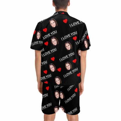 FacePajamas Pajama Custom Face Pajamas Personalized I Love You Men's V-Neck Short Sleeve Pajama Set Valentines Day Gift