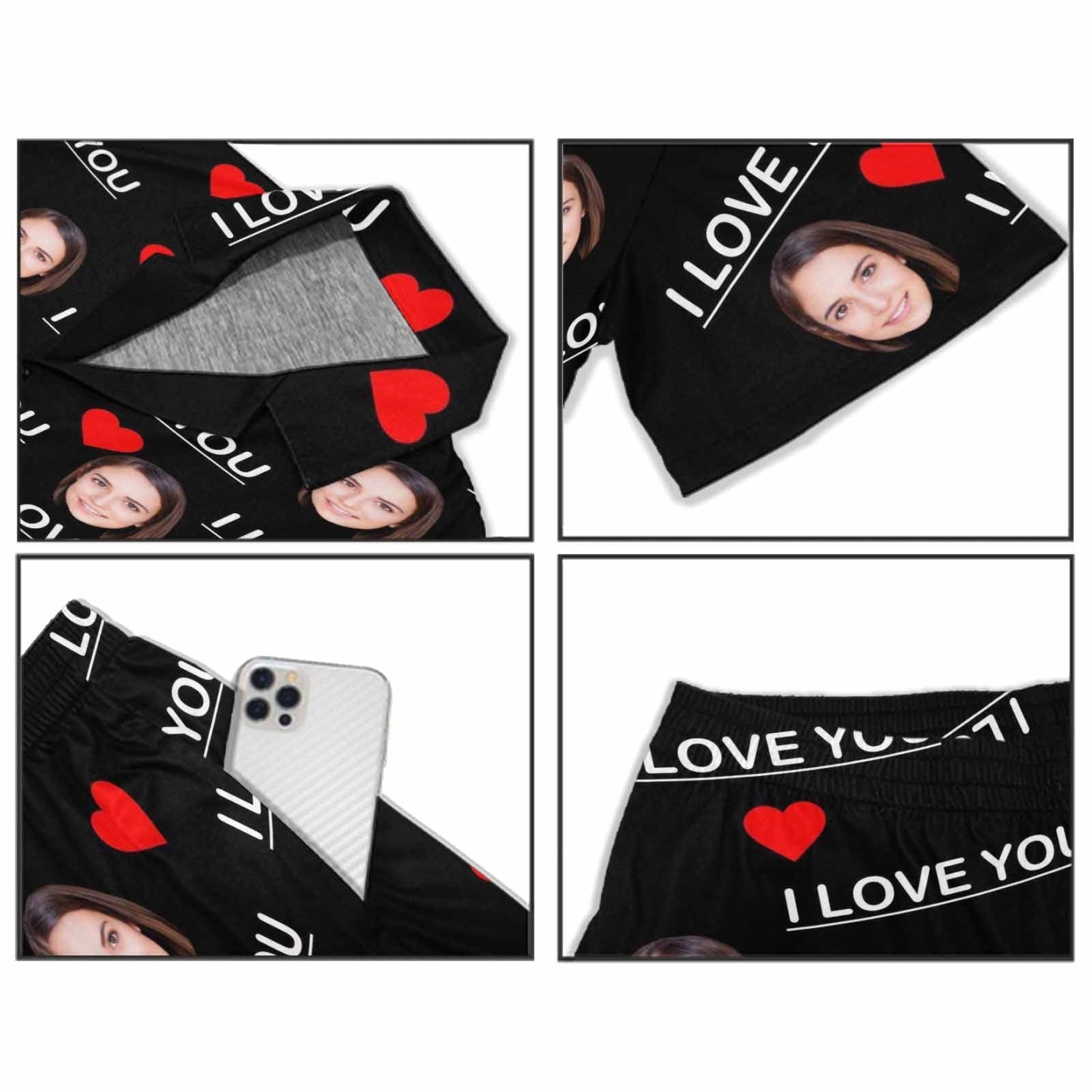 FacePajamas Pajama Custom Face Pajamas Personalized I Love You Men's V-Neck Short Sleeve Pajama Set Valentines Day Gift