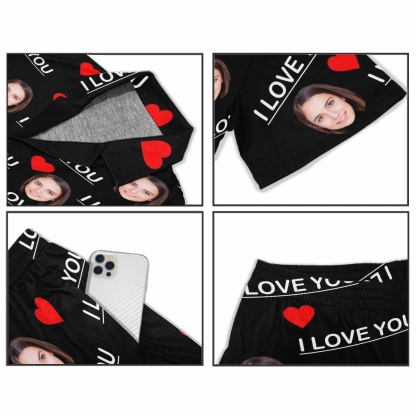 FacePajamas Pajama Custom Face Pajamas Personalized I Love You Men's V-Neck Short Sleeve Pajama Set Valentines Day Gift