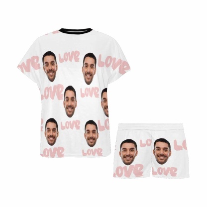 FacePajamas Pajama Custom Face Pajamas Pink Love Simple Design Personalized Women's Short Pajama Set