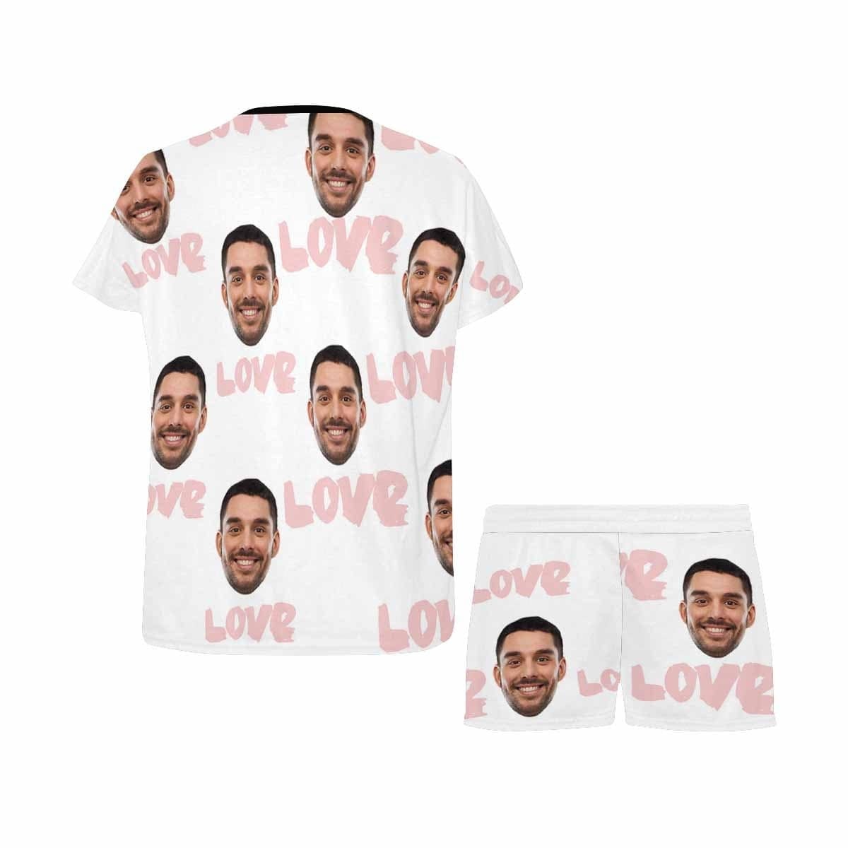 FacePajamas Pajama Custom Face Pajamas Pink Love Simple Design Personalized Women's Short Pajama Set