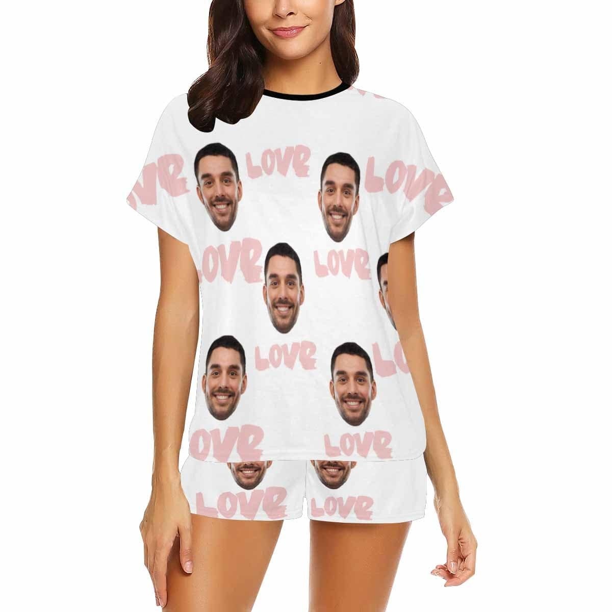 FacePajamas Pajama Custom Face Pajamas Pink Love Simple Design Personalized Women's Short Pajama Set