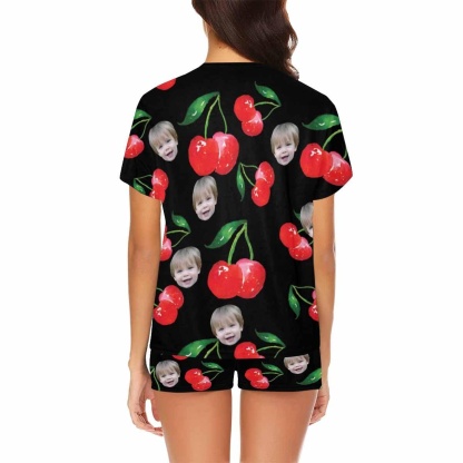 FacePajamas Pajama Custom Face Pajamas Red Cherry Loungewear Personalized Photo Women's Short Pajama Set
