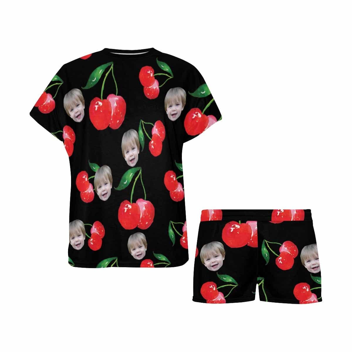 FacePajamas Pajama Custom Face Pajamas Red Cherry Loungewear Personalized Photo Women's Short Pajama Set