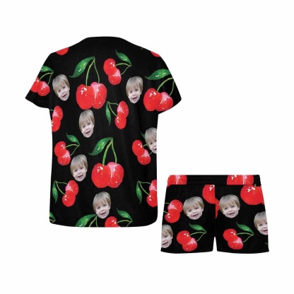 FacePajamas Pajama Custom Face Pajamas Red Cherry Loungewear Personalized Photo Women's Short Pajama Set