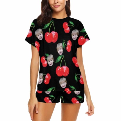 FacePajamas Pajama Custom Face Pajamas Red Cherry Loungewear Personalized Photo Women's Short Pajama Set