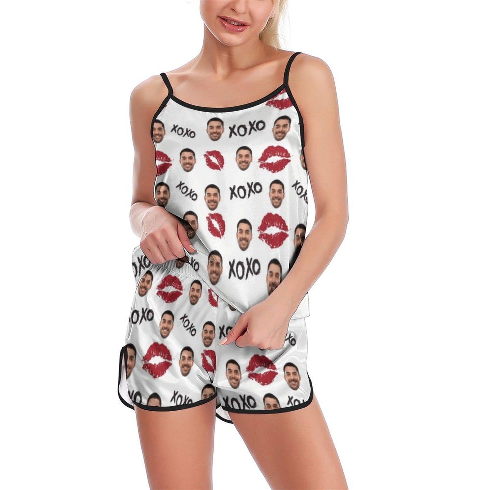 FacePajamas Pajama Custom Face Pajamas Red Lips Sleepwear Personalized Women's Sexy Cami Pajamas Set