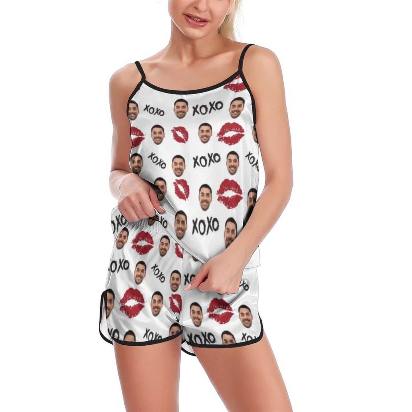 FacePajamas Pajama Custom Face Pajamas Red Lips Sleepwear Personalized Women's Sexy Cami Pajamas Set