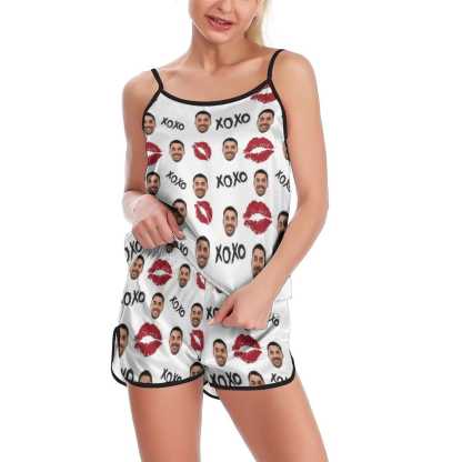FacePajamas Pajama Custom Face Pajamas Red Lips Sleepwear Personalized Women's Sexy Cami Pajamas Set