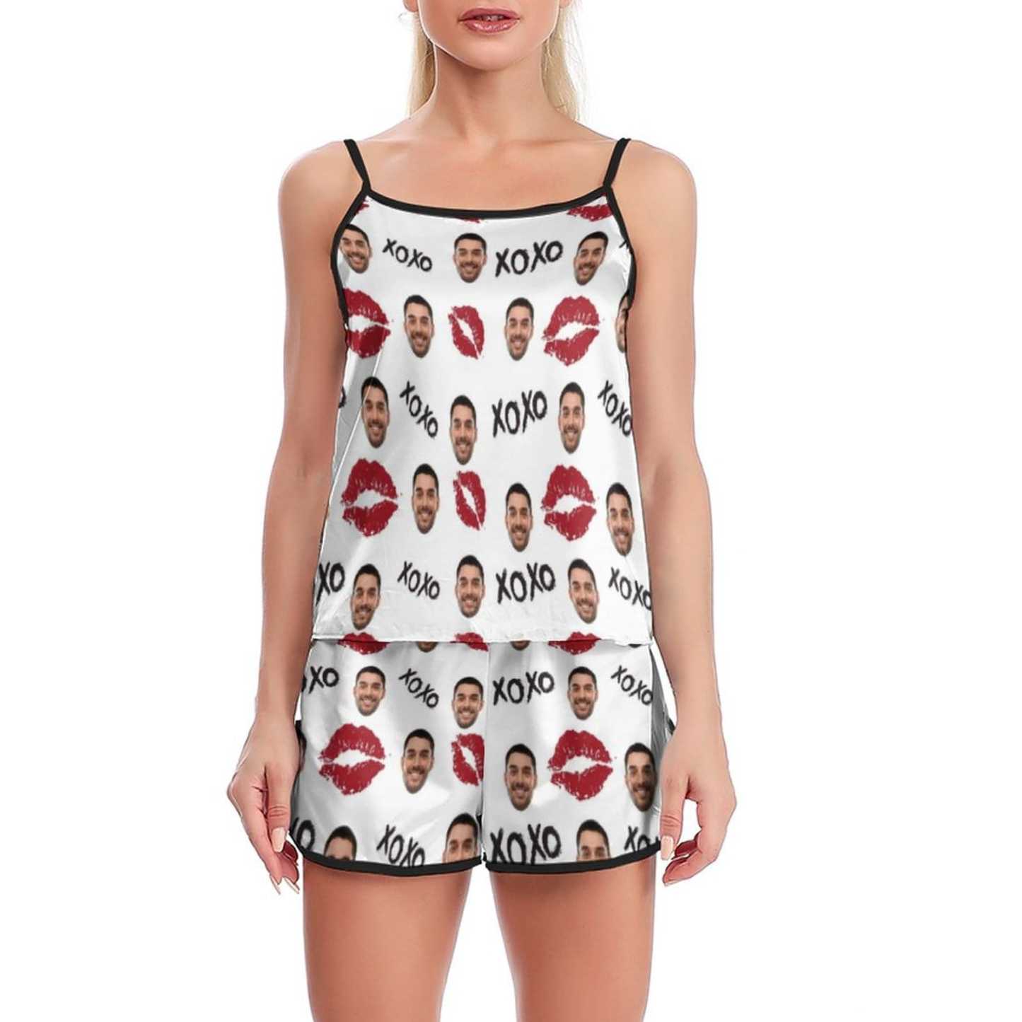 FacePajamas Pajama Custom Face Pajamas Red Lips Sleepwear Personalized Women's Sexy Cami Pajamas Set