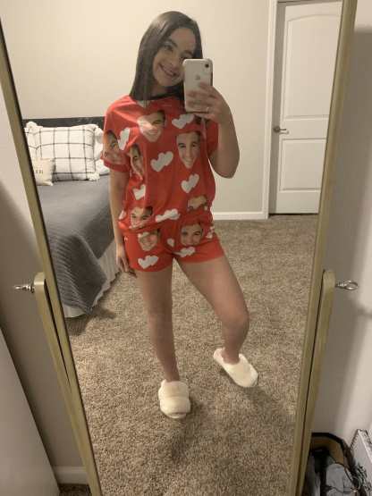 FacePajamas Pajama Custom Face Pajamas Red White Love Sleepwear for her Personalized Women's Short Pajama Set