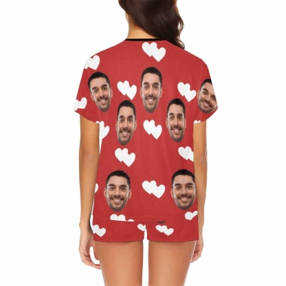 FacePajamas Pajama Custom Face Pajamas Red White Love Sleepwear for her Personalized Women's Short Pajama Set