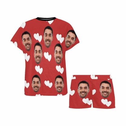 FacePajamas Pajama Custom Face Pajamas Red White Love Sleepwear for her Personalized Women's Short Pajama Set