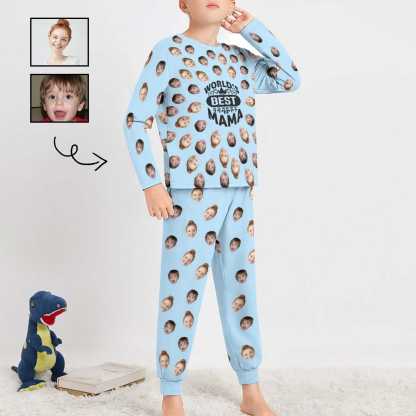FacePajamas Mother-kid Pajamas Custom Face Pajamas Sets Blue Pink Best Mama Mother-kid Matching Nightwear Mother's Day & Birthday Gift
