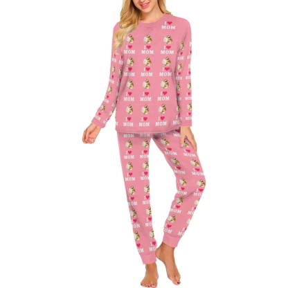 FacePajamas Mother-kid Pajamas Custom Face Pajamas Sets Blue Pink Love Mom Mother-kid Matching Nightwear Mother's Day & Birthday Gift