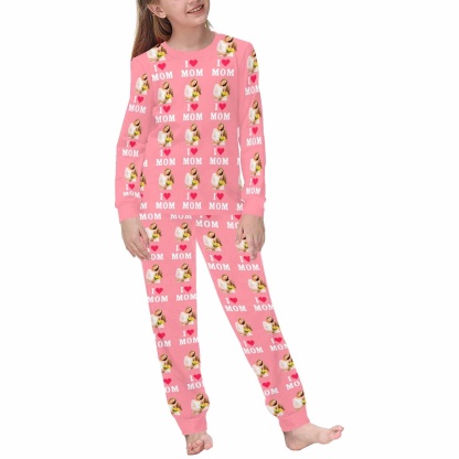 FacePajamas Mother-kid Pajamas Custom Face Pajamas Sets Blue Pink Love Mom Mother-kid Matching Nightwear Mother's Day & Birthday Gift