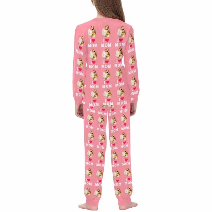 FacePajamas Mother-kid Pajamas Custom Face Pajamas Sets Blue Pink Love Mom Mother-kid Matching Nightwear Mother's Day & Birthday Gift