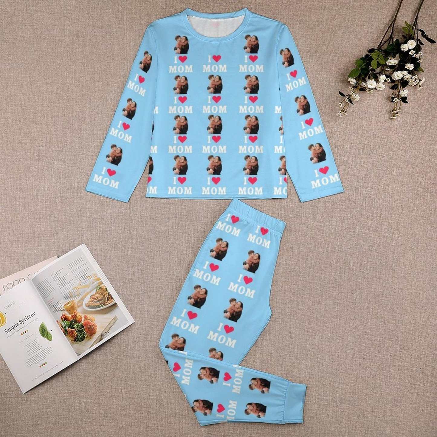 FacePajamas Mother-kid Pajamas Custom Face Pajamas Sets Blue Pink Love Mom Mother-kid Matching Nightwear Mother's Day & Birthday Gift