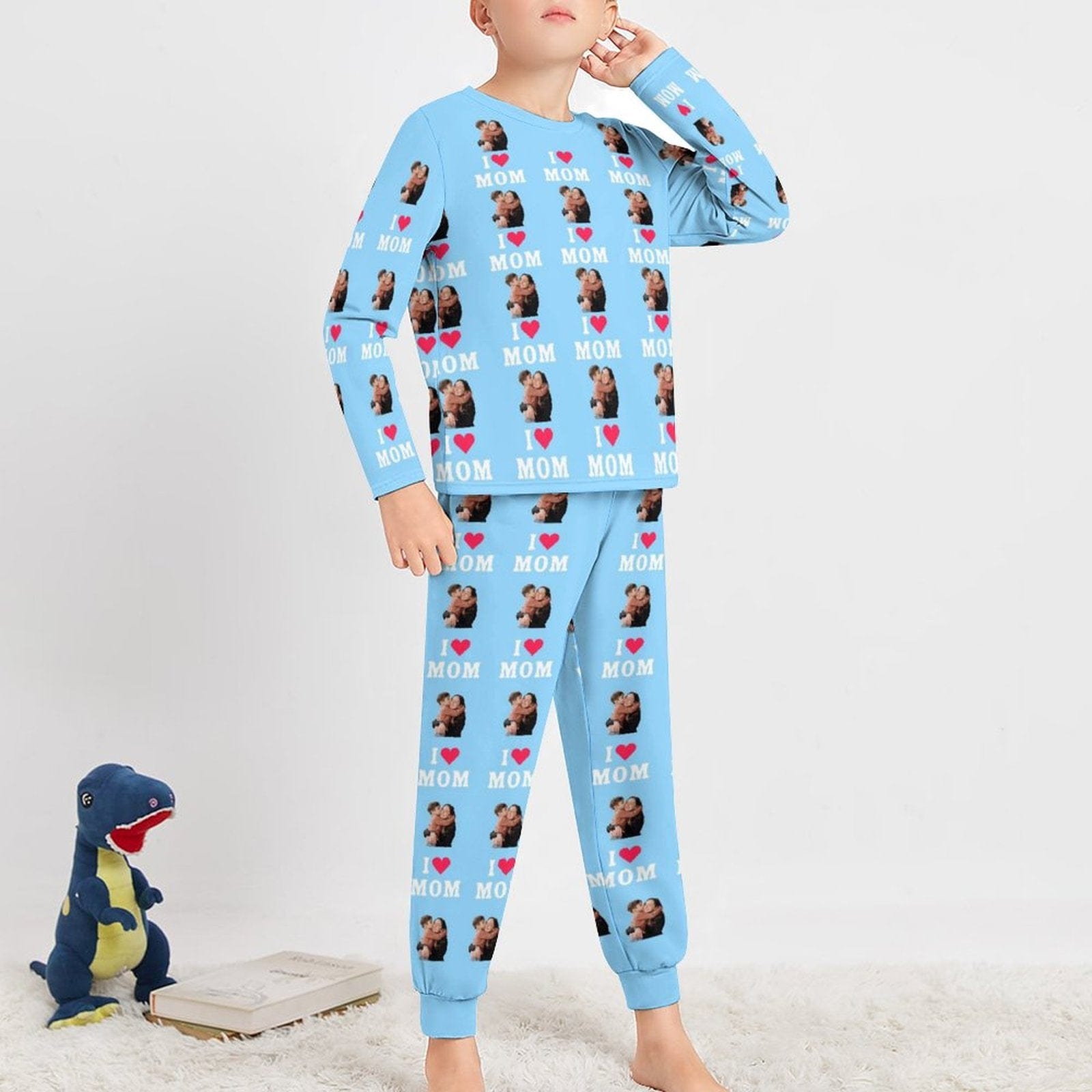 FacePajamas Mother-kid Pajamas Custom Face Pajamas Sets Blue Pink Love Mom Mother-kid Matching Nightwear Mother's Day & Birthday Gift