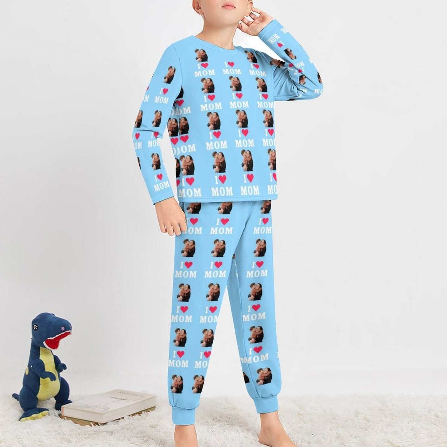 FacePajamas Mother-kid Pajamas Custom Face Pajamas Sets Blue Pink Love Mom Mother-kid Matching Nightwear Mother's Day & Birthday Gift